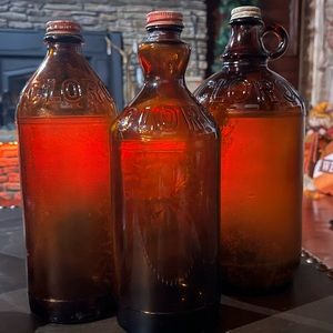 Lot of 3 Vintage Clorox Brown Amber Glass Jug With Lids.